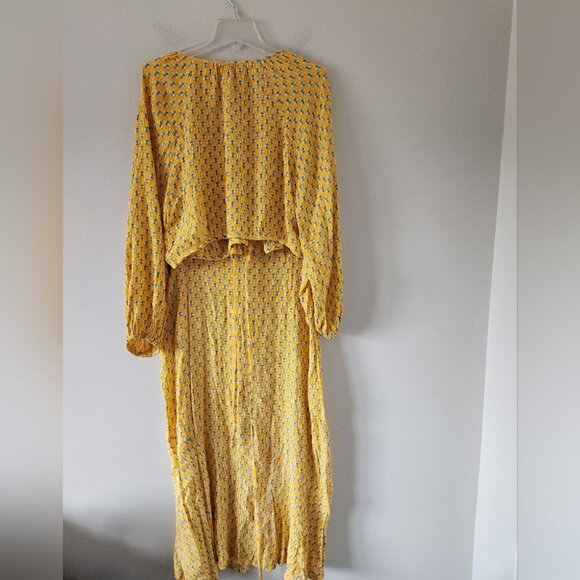 RHODE Yellow Wrap Dress with Billowy Sleeves - Picture 6 of 9